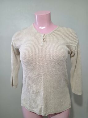 Christina Cream Knit Sweater with Pearl Accents-Size Large